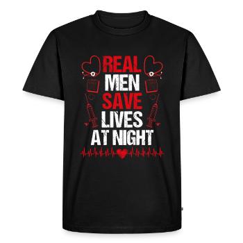 Service médical d’urgence Les hommes sauvent la nuit Infirmière aux urgences - T-shirt Premium bio Homme - noir - Devant - Nico (187cm)