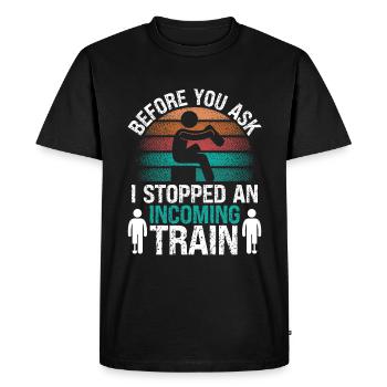 Funny Leg Amputee Humor Amputated Leg Survivor - Men's Premium Organic T-Shirt - black - Front - Nico (187cm)