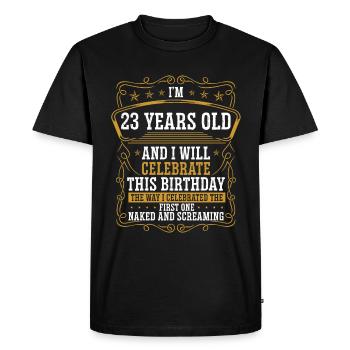23 Anniversaire Drôle d’anniversaire Idée Humour 23 ans - T-shirt Premium bio Homme - noir - Devant - Nico (187cm)