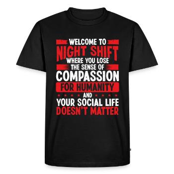 Drôle NIght Shift Travailleur Humour Production Job - T-shirt Premium bio Homme - noir - Devant - Nico (187cm)