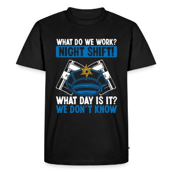 Policier de nuit Quel jour est le policier - T-shirt Premium bio Homme - noir - Devant - Nico (187cm)