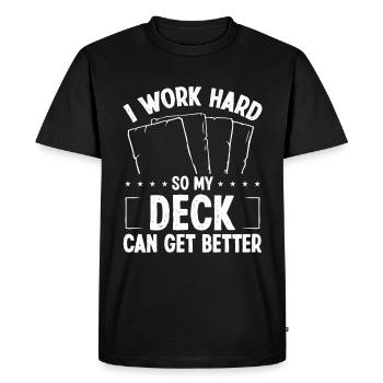 Trading Card Game Collector Work Hard Card - Men's Premium Organic T-Shirt - black - Front - Nico (187cm)