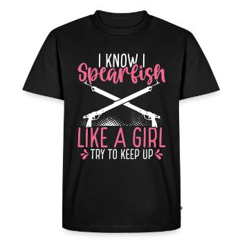 Pêche sous-marine comme une fille chasseuse d’apnée - T-shirt Premium bio Homme - noir - Devant - Nico (187cm)