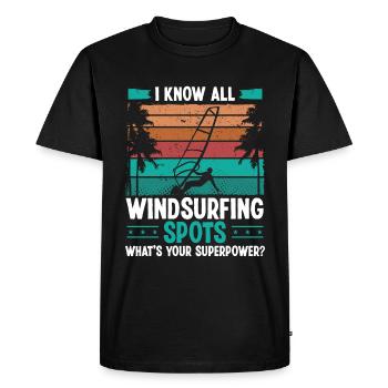 Windsurfer know all Windsurfing Spots Superpower - Men's Premium Organic T-Shirt - black - Front - Nico (187cm)