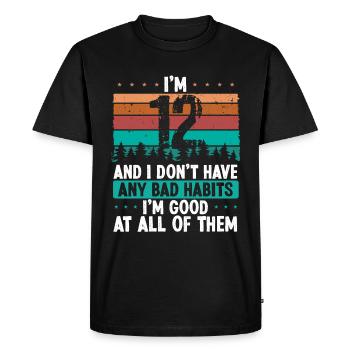 Anniversaire de 12 ans Drôle d’humour 12 anniversaire - T-shirt Premium bio Homme - noir - Devant - Nico (187cm)