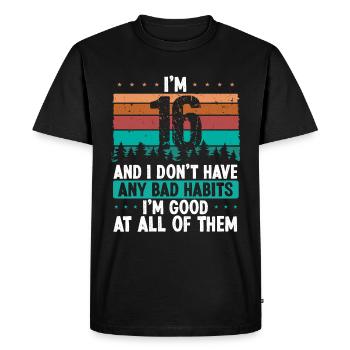 Anniversaire de 16 ans Drôle d’humour 16 anniversaire - T-shirt Premium bio Homme - noir - Devant - Nico (187cm)