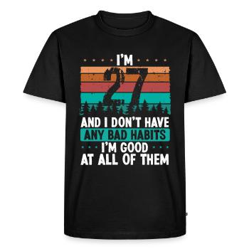 Anniversaire de 27 ans Drôle d’humour 27 anniversaire - T-shirt Premium bio Homme - noir - Devant - Nico (187cm)