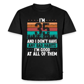 Anniversaire de 35 ans Humour drôle 35 Anniversaire - T-shirt Premium bio Homme - noir - Devant - Nico (187cm)