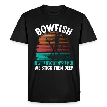 Pêche à l’arc Pendant que vous dormez, nous les collons profondément - T-shirt Premium bio Homme - noir - Devant - Nico (187cm)