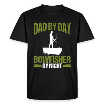 Bowfishing Dad by Day Bowfisher by Night Airboat - Men's Premium Organic T-Shirt - black - Front - Nico (187cm)