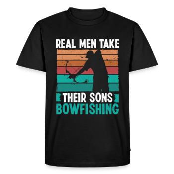 Bowfisher Real Men take their Sons Bowfishing - Men's Premium Organic T-Shirt - black - Front - Nico (187cm)