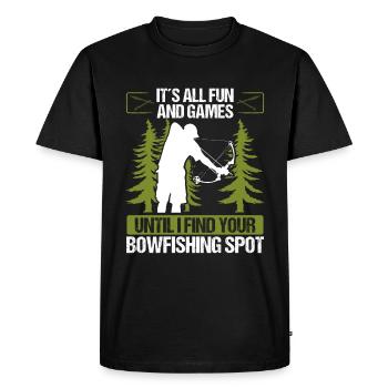 Fisherman Airboat Bowfishing Spots Funny Bowfisher - Men's Premium Organic T-Shirt - black - Front - Nico (187cm)