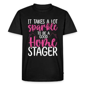 Maison intérieure Stager House montrant la mise en scène - T-shirt Premium bio Homme - noir - Devant - Nico (187cm)