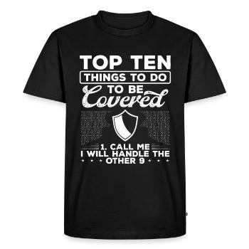 Agent d’assurance Top Ten Choses à couvrir - T-shirt Premium bio Homme - noir - Devant - Nico (187cm)