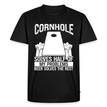 Cornhole Player solves half of Beer Drinking Toss - Men's Premium Organic T-Shirt - black - Front - Nico (187cm)