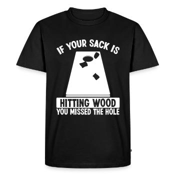 Le joueur de Cornhole Sack frappant du bois a raté le trou - T-shirt Premium bio Homme - noir - Devant - Nico (187cm)