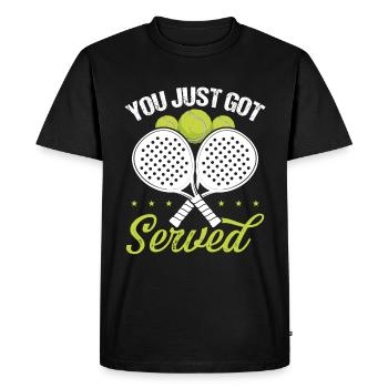 Joueur de paddle-tennis Vous venez d’être servi Saison - T-shirt Premium bio Homme - noir - Devant - Nico (187cm)