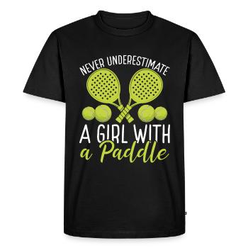 Joueur de paddle-tennis Ne sous-estimez jamais la fille - T-shirt Premium bio Homme - noir - Devant - Nico (187cm)