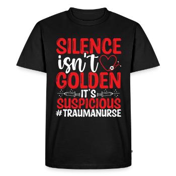 Le silence de l’infirmière en traumatologie est une infirmière suspecte - T-shirt Premium bio Homme - noir - Devant - Nico (187cm)