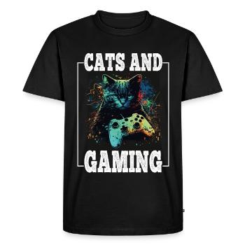 Cats and Gaming Cat Kitten Controller Gaming - Men's Premium Organic T-Shirt - black - Front - Nico (187cm)