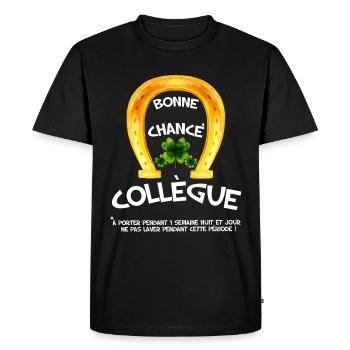 Bonne Chance Mon Collègue Message Humour - T-shirt Premium bio Homme - noir - Devant - Nico (187cm)