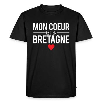 Mon coeur est en bretagne breton humour - T-shirt Premium bio Homme - noir - Devant - Nico (187cm)