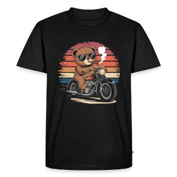 Teddy bear with sunglasses riding motorcycle vintage - Men's Premium Organic T-Shirt - black - Front - Nico (187cm)