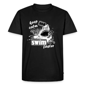 Keep Calm and Swim Faster | Retro Shark - Men's Premium Organic T-Shirt - black - Front - Nico (187cm)