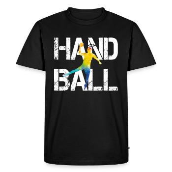 Handball design coloré cool avec lettrage - T-shirt Premium bio Homme - noir - Devant - Nico (187cm)