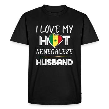 Époux sénégalais. Fière épouse - T-shirt Premium bio Homme - noir - Devant - Nico (187cm)