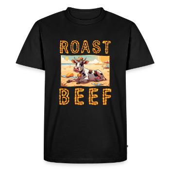 Rôti de bœuf Vache Vacances Plage Bain de soleil Rôti de bœuf - T-shirt Premium bio Homme - noir - Devant - Nico (187cm)