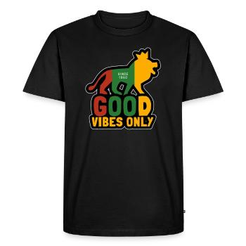 Good Vibes only, reggae Jamaican lion crown - Men's Premium Organic T-Shirt - black - Front - Nico (187cm)