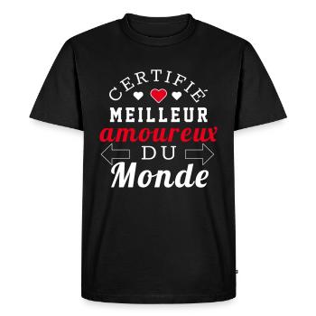 Certifié meilleur amoureux du monde - T-shirt Premium bio Homme - noir - Devant - Nico (187cm)