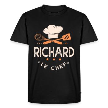 Richard Chef Ici c est richard le chef cuisine - T-shirt Premium bio Homme - noir - Devant - Nico (187cm)