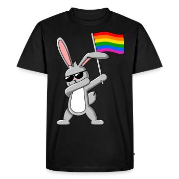 Dabbing Rabbit with Gay Pride LGBTQ Rainbow Flag - Men's Premium Organic T-Shirt - black - Front - Nico (187cm)