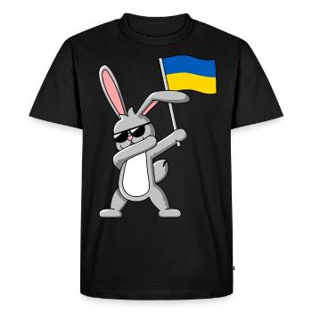 Dabbing Rabbit with flag of Ukraine - Men's Premium Organic T-Shirt - black - Front - Nico (187cm)