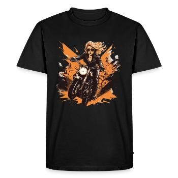 Femme Moto Motard Fille - T-shirt Premium bio Homme - noir - Devant - Nico (187cm)