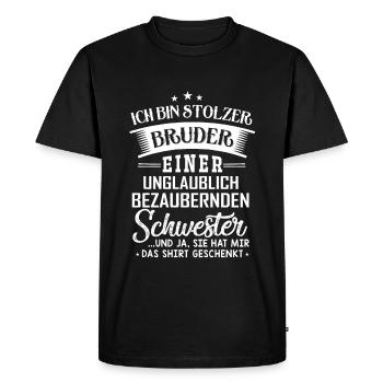 Stolzer Bruder - Unglaublich bezaubernde Schwester - Männer Premium Bio T-Shirt - Schwarz - Vorne - Nico (187cm)