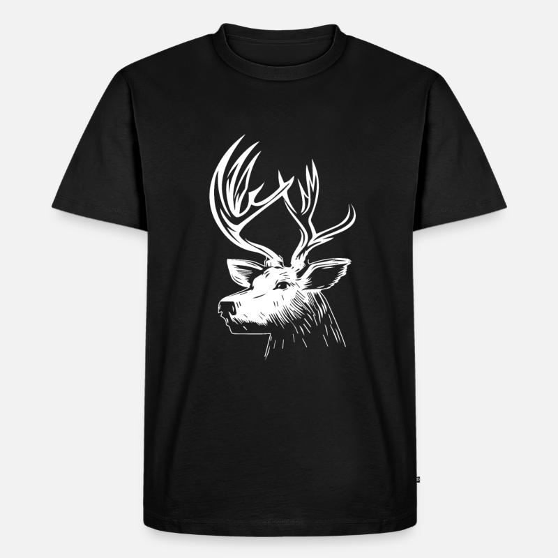 Hirsch Hirschkopf Hirschgeweih - Männer Premium Bio T-Shirt - Schwarz