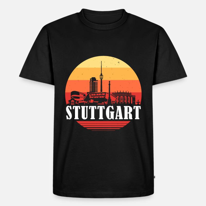 Stuttgart Retro Skyline - Männer Premium Bio T-Shirt - Schwarz