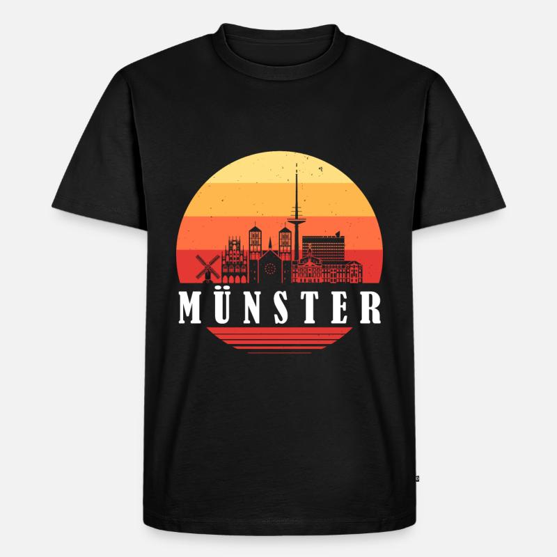 Münster Retro Skyline - Männer Premium Bio T-Shirt - Schwarz