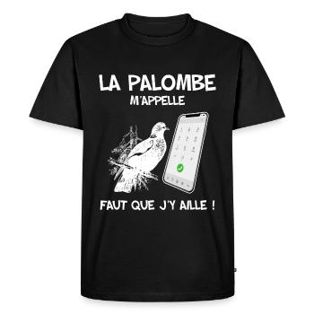 Chasse petits gibiers. La palombe m'appelle - T-shirt Premium bio Homme - noir - Devant - Nico (187cm)