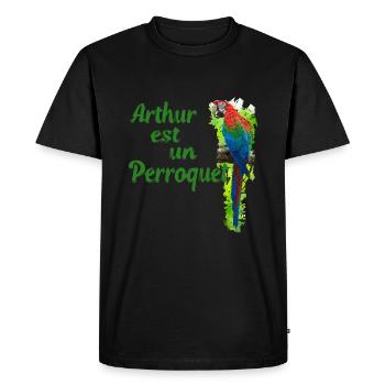 Arthur le perroquet apprend le français - T-shirt Premium bio Homme - noir - Devant - Nico (187cm)