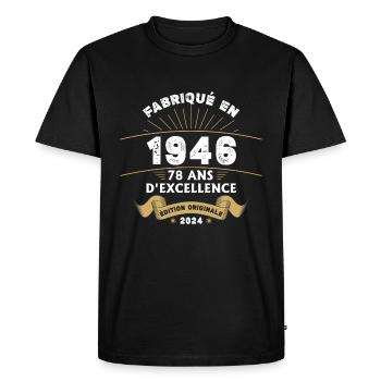 Made in 1946 78 Years of Original Excellence - Men's Premium Organic T-Shirt - black - Front - Nico (187cm)