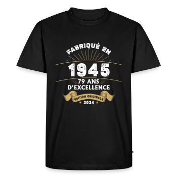 Fabriqué en 1945 79 ans d'excellence originale - T-shirt Premium bio Homme - noir - Devant - Nico (187cm)
