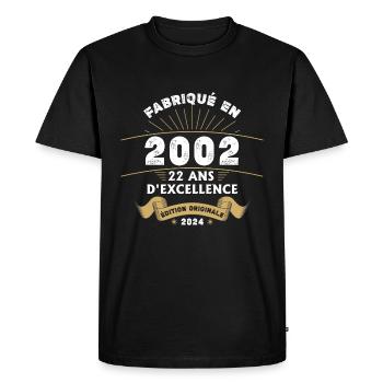 Fabriqué en 2002 22 ans d'excellence originale - T-shirt Premium bio Homme - noir - Devant - Nico (187cm)
