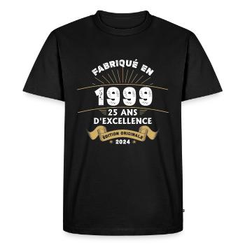 Fabriqué en 1999 25 ans d'excellence originale - T-shirt Premium bio Homme - noir - Devant - Nico (187cm)
