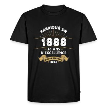 Fabriqué en 1988 36 ans d'excellence originale - T-shirt Premium bio Homme - noir - Devant - Nico (187cm)