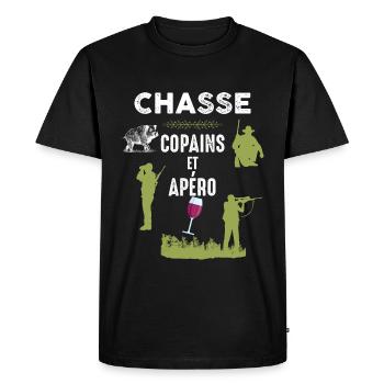 Chasse copains et apéro - T-shirt Premium bio Homme - noir - Devant - Nico (187cm)