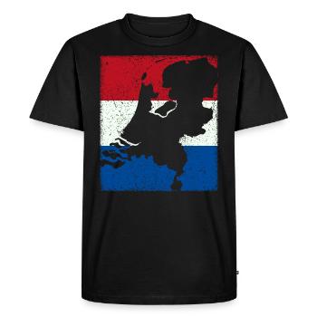 Pays-Bas drapeau avec carte / contour - T-shirt Premium bio Homme - noir - Devant - Nico (187cm)